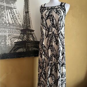 J. Jill Black and White Feather Print Maxi Dress